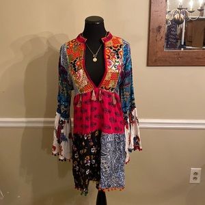 Indian bohemian patchwork style Anandas tunic w/ bell sleeves